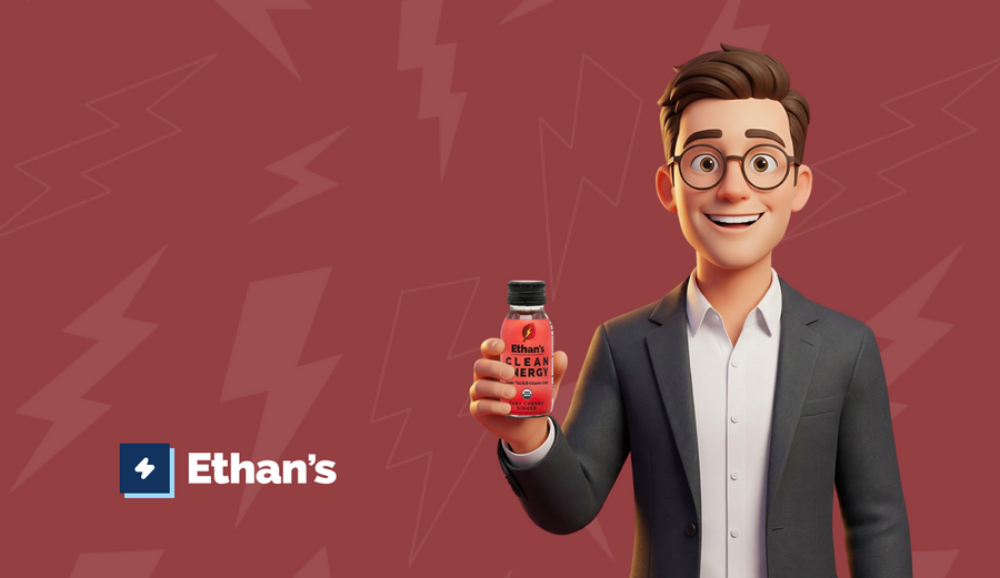 Man in business attire holding Ethan's Clean Energy shot